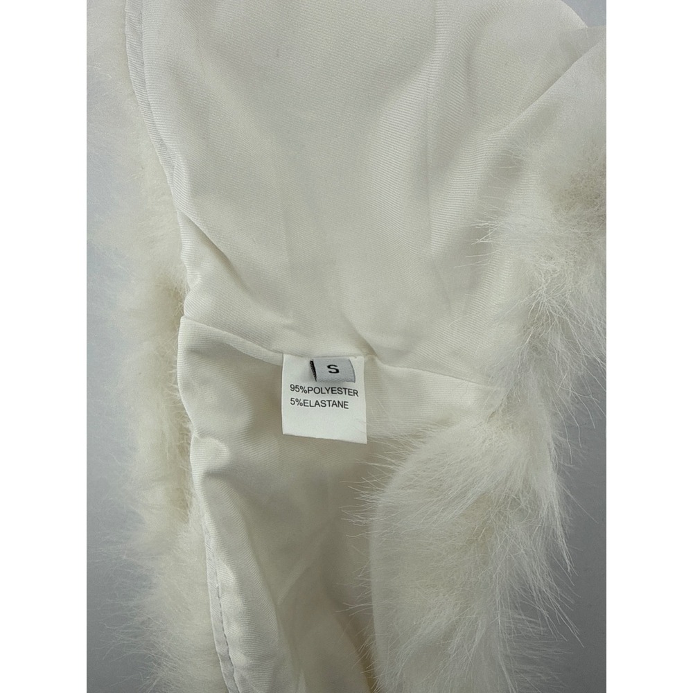 Womens White Faux Fur 2 Piece Set Strapless Tube Top and Mini Skirt Small - Picture 7 of 7